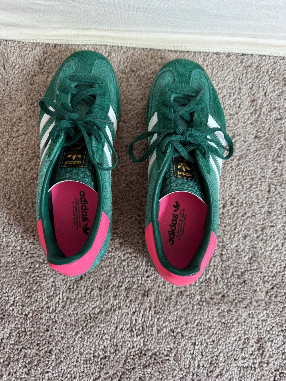 adidas Gazelle Green White Pink Suede Sneakers - Picture 9 of 15